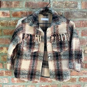 Zara girls boucle fringe plaid shacket jacket